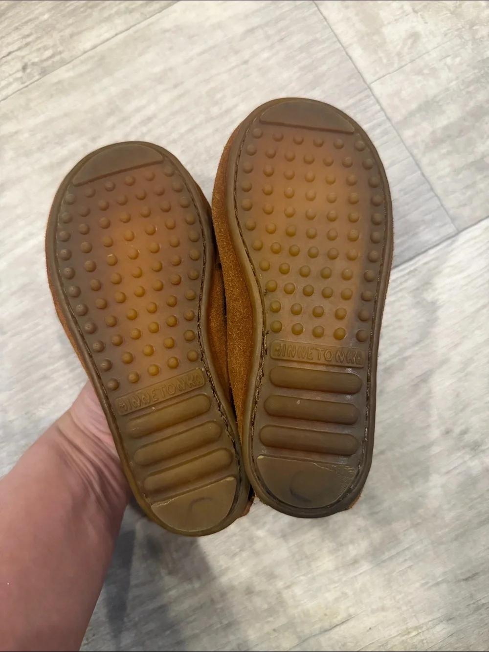 Minnetonka Kids Suede Moccasins in Cognac
